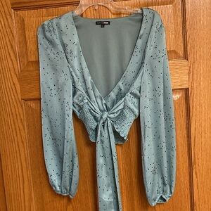 Fashionova Women’s Sz L Deep V Wrap Tie TO WAIST Blouse